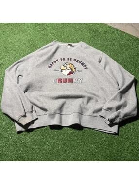 Vintage 90s Disney Store Grumpy Sweatshirt Happy To Be Grumpy XL Gray Snow White